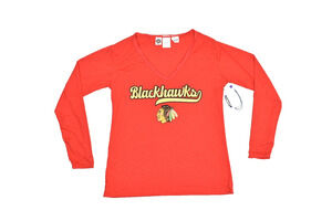 NEW NHL Chicago Blackhawks Women's Red Long Sleeve V-Neck T-Shirt Top Size L